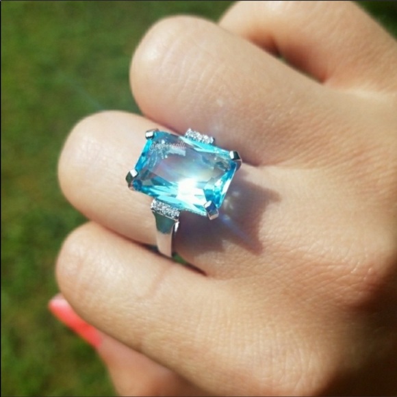 Jewelry - 6.35CT Blue Aquamarine 925 Sterling Silver Ring